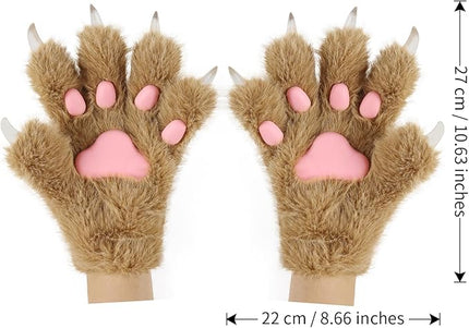 HAOAN Wolf Paw Gloves Faux Fur Cat Fingerless Mittens Winter Warm Cosplay Halloween Fancy Party Costume Accessories