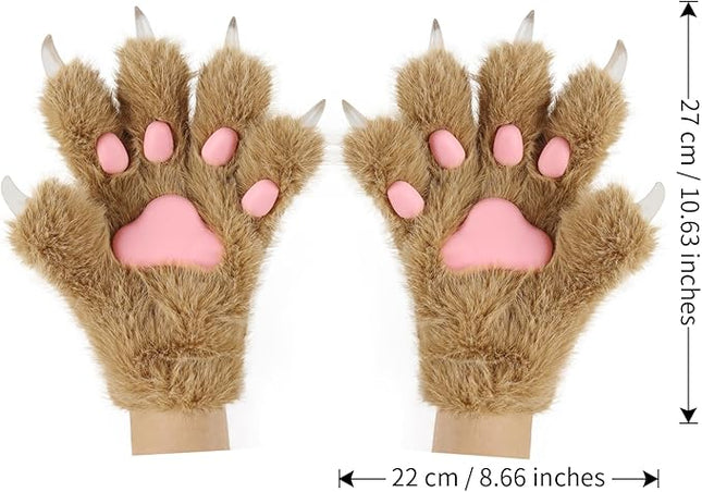 HAOAN Wolf Paw Gloves Faux Fur Cat Fingerless Mittens Winter Warm Cosplay Halloween Fancy Party Costume Accessories