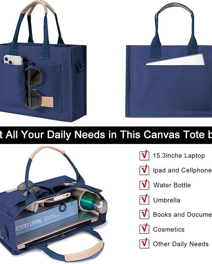 Canvas Tote Bag for Women Crossbody Work Purse with Pockets Top Handle Handbag Satchel Bags for Travel Nurse Teacher
