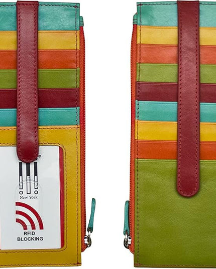 ili New York Long Double Sided Slim Wallet, RFID Blocking Card Holder with ID Window and Side Zip Pocket for Men and Women, Citrus