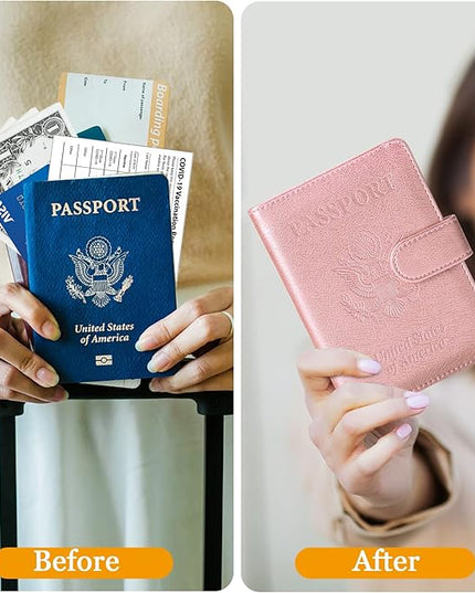 TIGARI Passport Holder for Travel Women Men, PU Leather Waterproof RFID Wallet Cover Case Sleeve, Valentines Day Gifts, Vacation Plane Cruise Travel Document Organizer Essentials