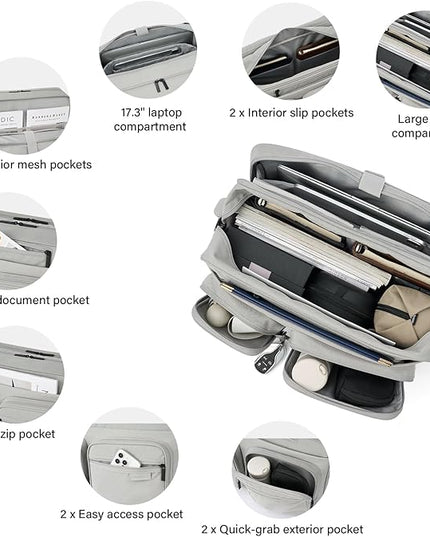 Hanke Convertible Laptop Bag, 3 In 1 Briefcase Backpack 17.3 Inch Computer Bag for Men Women, Travel Laptop Briefcase Messenger Bag, Underseat Carry On Personal Item, Rock Grey