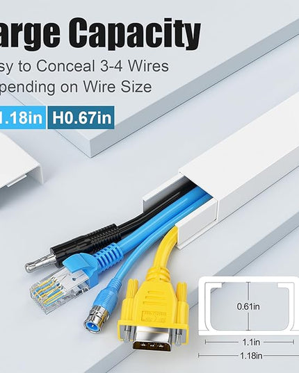 Yecaye Cord Hider, 113in Large Cord Covers for Wires on Wall, Cord Organizer for 3-4 Wires, Easy Install Cable Management Kit, TV Wire Hider for Home Office, W1.18in H0.67in, White