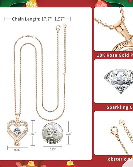 Infinity Love Heart Birthstone Necklace for Women Wife, S925 Sterling Silver Anniversary for Women Wife Birthday Gift for Her Girlfriend Mom Daughters, I Love You Women's Jewelry 18k Rose Gold Filled