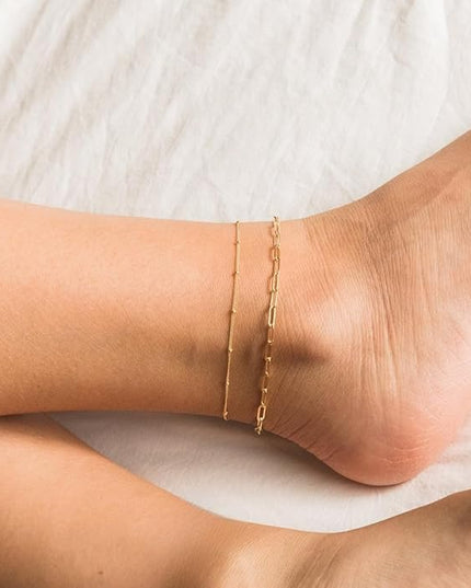 Starain 12Pcs Summer Beach Anklets for Women Waterproof Gold Silver Chain Ankle Bracelets Cute Women's Foot Anklet Set 7.9-10.5 inch Adjustable