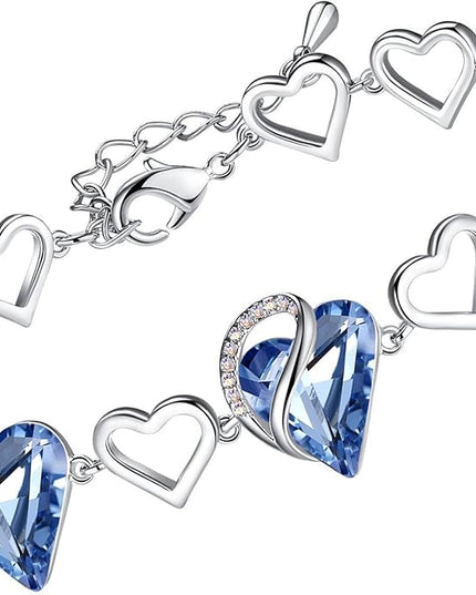 Leafael Infinity Love Heart Link Bracelets, Birthstone or Healing Stone Crystal Bracelet for Women, Silver Tone Jewelry Gifts for Her, 7-inch Chain and 2-inch Extender
