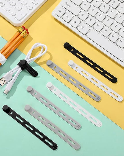 42 Pcs Silicone Cable Ties Reusable Cord Straps Multipurpose Elastic Cable Organizer for Bundling Fastening Earphone Phone Charger Home Office School(Black White Grey)
