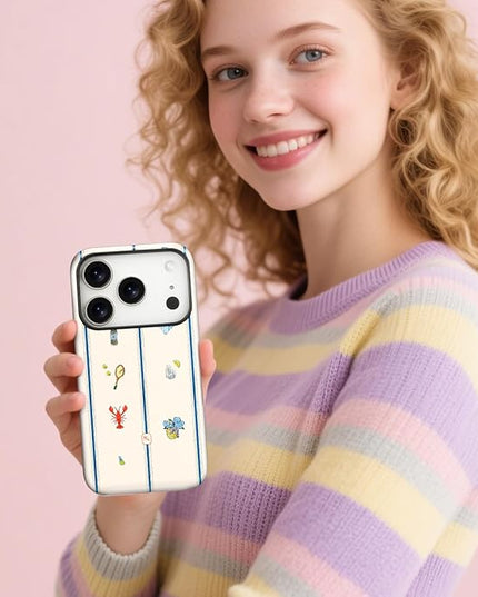 Magnetic for iPhone 17 Pro Max Case Cute Frog Stripes Phone Case, Summer Shockproof Slim TPU and Hard PC Protective Phone Cover Compatible with MagSafe Designed for Women Girls