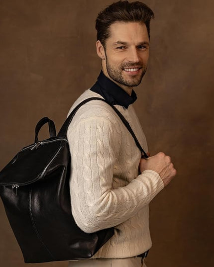 Time Resistance Leather Backpack - Unisex Business Rucksack Laptop Bag for Bag and Women (Black)