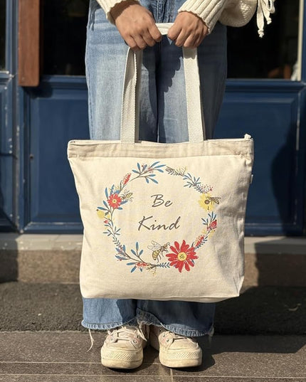 Ecoright Aesthetic Canvas Tote Bag for Women Large Zipper Tote Bags with Pocket, Womens Tote Bag for Yoga, Work, Beach