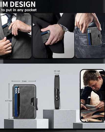 SEMORID Wallet for Men, Mens Wallet Minimalist Slim Wallet, RFID Blocking Smart Pop Up Wallet with Money Clip & ID Window, Metal Compact Wallet, Aluminum Credit Card Holder Wallet