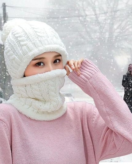 HUAMULAN Women Winter Beanie Hats One Piece Fleece Lined Knit Balaclavas Mask Set Skull Neck Circle Scarf Ski Snow Hat Pompom