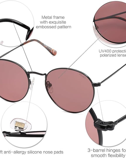 SOJOS Small Round Polarized Sunglasses for Women Men Classic Vintage Retro Shades UV400 SJ1014