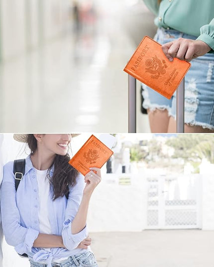 Passport and Vaccine Card Holder Combo, Passport Holder with Vaccine Card Slot, Passport Wallet, Passport Cover, Passport Case, Passport Holder for Women and Men(BA-Orange)