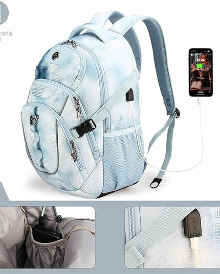 Swissdigital Laptop Backpack with USB Charging Port, Travel Backpack Fits 15.6 inches Computer, 31L Backpack for Men, Polka Blue | SD803-105