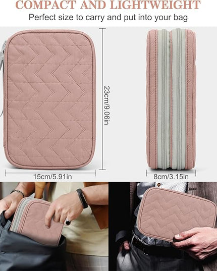 FYY Electronic Organizer, Large Travel Cable Organizer Bag Pouch Electronic Accessories Carry Case Portable Waterproof Double Layers All-in-One Storage Bag for Cable, Cord, Charger, Pattern Pink