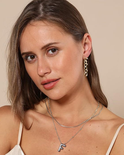 LUCA SMITH Initial Necklaces for Women, Dainty Balloon Bubble Letter, Name Letter Alphabet Pendant Layered Choker Chain Jewelry Gift