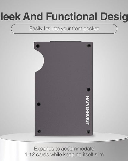Hayvenhurst Wallet For Men - Reinvented Design Men's Wallet - Slim, Minimalistic & Seamless, Blocks RFID Scanners with a Cash Strap (Gunmetal)
