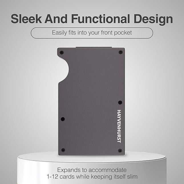 Hayvenhurst Wallet For Men - Reinvented Design Men's Wallet - Slim, Minimalistic & Seamless, Blocks RFID Scanners with a Cash Strap (Gunmetal)