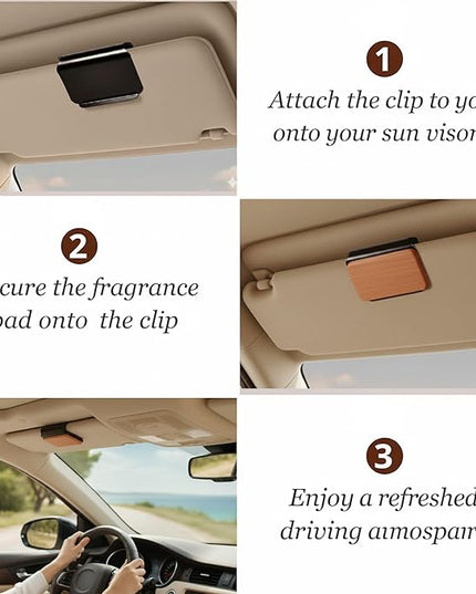 Wood Car Air Freshener - Natural Odor Eliminator & Long Lasting Scent Diffuser for Visor Clip - Car Interior Accessories for All Vehicles (Amber Starter Kit)