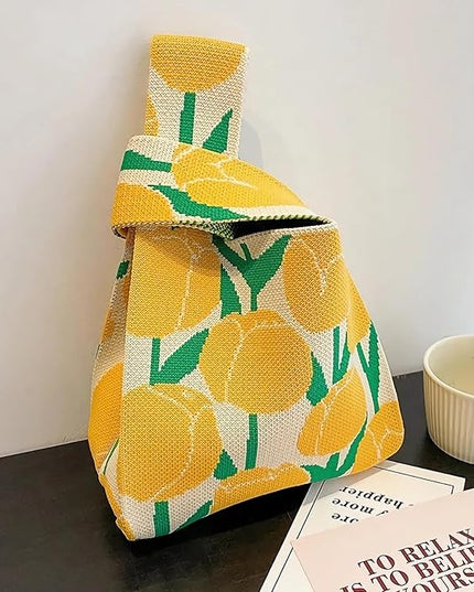 Women's Wrist Knot Tote Bag Small Crochet Wristlet Handbag Aesthetic Cute Knit Purse (Very Small Size)