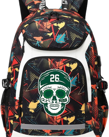 American Football Player 26 Multifunction Rugby Backpack Travel Laptop Daypack Night Reflective Strip Fans Bag (R - Pattern 2)
