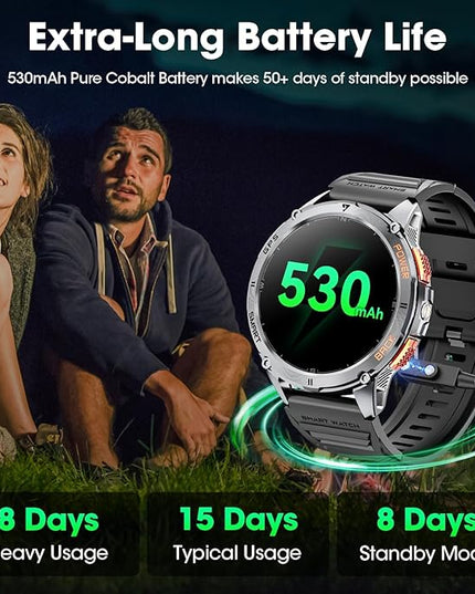 Military Smart Watches for Men with GPS, 1.43" AMOLED Bluetooth Call Smartwatch with LED Flashlight, Smart Watch for Android iOS, IP68 Waterproof Fitness Tracker with Heart Rate (Black)