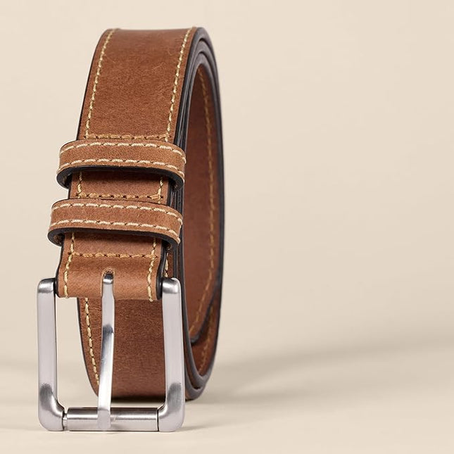 Amazon Essentials mens Stitched Edge Leather Belt