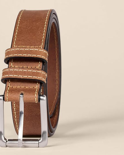 Amazon Essentials mens Stitched Edge Leather Belt