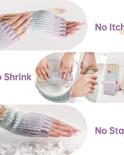 MCTi Winter Gloves for Women, Fingerless Mittens Knitted, Typing Gloves with Long Wrist Cuff, Warm for Cold Weather