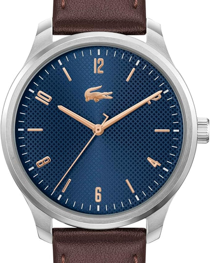 Lacoste Lisbon Men’s Quartz Watch - Three-Hand Sunray Dial with Stick Indexes, Polished Case, Crocodile Logo - Modern, Classic Timepiece - Gift for Him 42mm