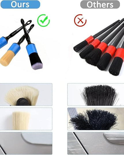 3pcs Car Detailing Brush Set-1pcs Boars Hair Car Detailing Brushes,1pcs Ultra Soft No Scratch Detailing Brush for Air Vent,Leather Seat 1pcs auto Detail Brushes for Interior Exterior(Blue)