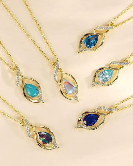 FANCIME Birthstone Necklace for Women Teardrop Necklace S925 Sterling Silver Infinity Love Birthday Gifts for Mom Women Girls, 16"+2" Inches
