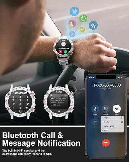 Military Smart Watch for Men(Answer/Dial Calls),1.39''HD Touchscreen,5ATM Waterproof Fitness Watch,100 Sports Modes, with Heart Rate/SpO2 for Android/iOS Smart Watch Silver