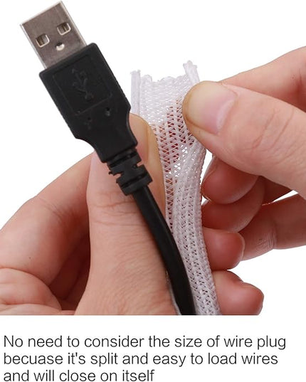 Alex Tech 25ft - 1/4 inch Cord Protector Wire Loom Tubing Cable Sleeve Split Sleeving for USB Cable Power Cord Audio Video Cable - Protect Cat from Chewing Cords - White