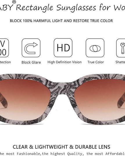 BUTABY Rectangle Sunglasses for Women Retro Driving Glasses 90’s Vintage Fashion Irregular Frame UV400 Protection