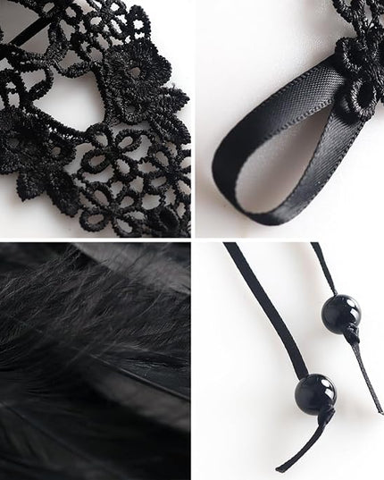 HOMELEX Women Black Lace Feather Gloves Witch Angel Costume Accessories Swan Wings Wrist Bands