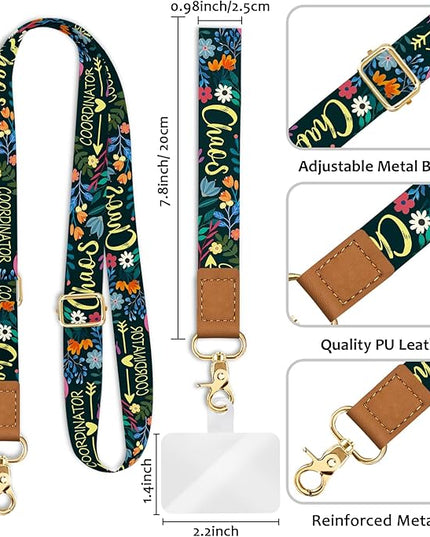 Floral Phone Lanyard Crossbody Strap, Chaos Coordinator Cell Phone Lanyards for Around the Neck, Wrist Strap Wristlet Adjustable Accessories Travel Essentials Gift for Women