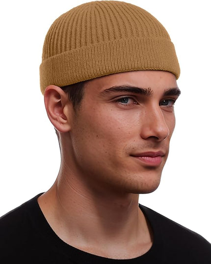 vidsel Thin Wool Fisherman Beanie for Men Women, Short Knit Cuff Trawler Watch Hats
