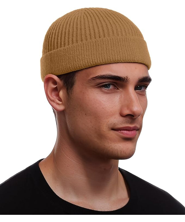 vidsel Thin Wool Fisherman Beanie for Men Women, Short Knit Cuff Trawler Watch Hats