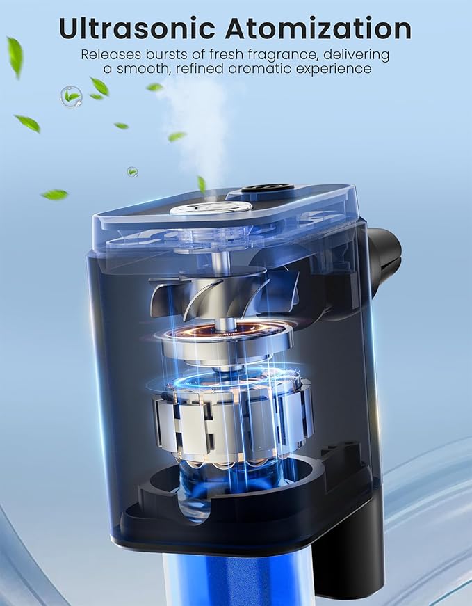 Smart Car Air Freshener, Car Air Freshener Diffuser, Car Diffuser with 360° Rotatable Vent Clip 3 Smart Scent Modes, 6 Refillable Scents for Long Lasting Fragrance