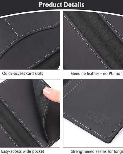 Shvigel Genuine Leather Passport Cover – Passport Holder for Men & Women – Crazy Horse Leather Travel Wallet Black