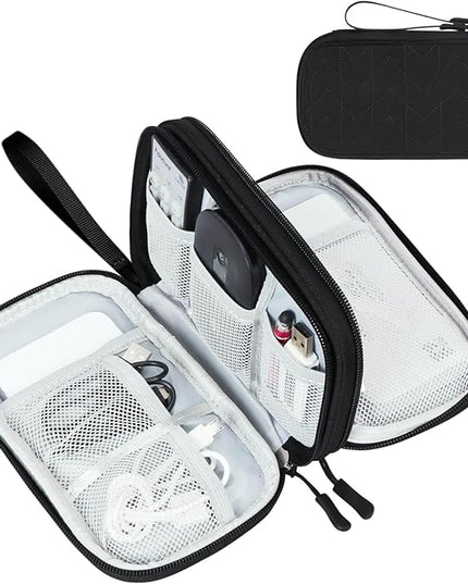 FYY Electronic Organizer, Travel Cable Organizer Bag Pouch Electronic Accessories Carry Case Portable Waterproof Double Layers All-in-One Storage Bag for Cable, Cord, Charger, Phone, Pattern Black (M)