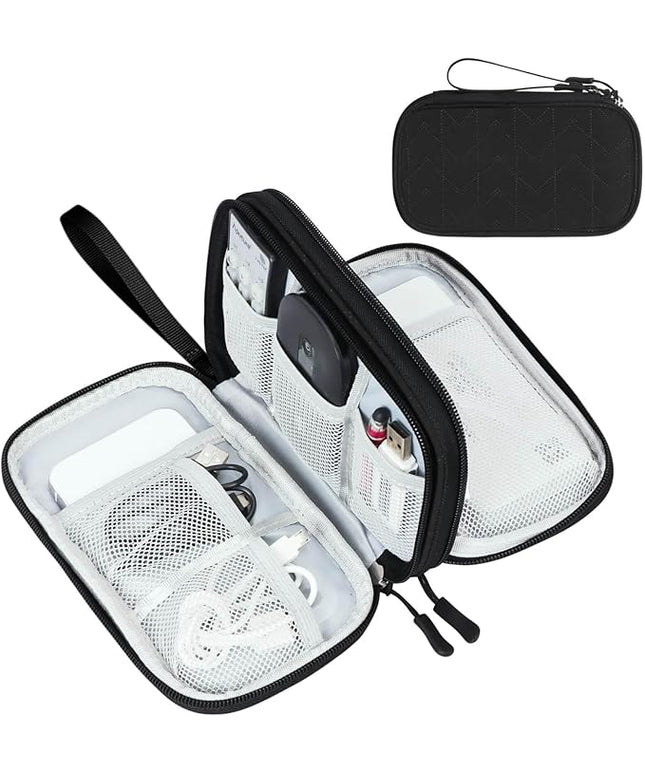 FYY Electronic Organizer, Travel Cable Organizer Bag Pouch Electronic Accessories Carry Case Portable Waterproof Double Layers All-in-One Storage Bag for Cable, Cord, Charger, Phone, Pattern Black (M)