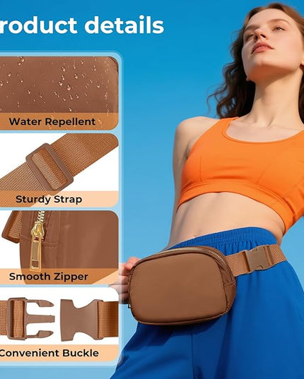 Cwualo Belt Bag Zipper Fanny Pack Crossbody Bags for Women,Fashion Nylon Waist Packs, Water Repellent Two Way wear with Adjustable Strap Gifts for Teenage Girls Women Men(Brown)