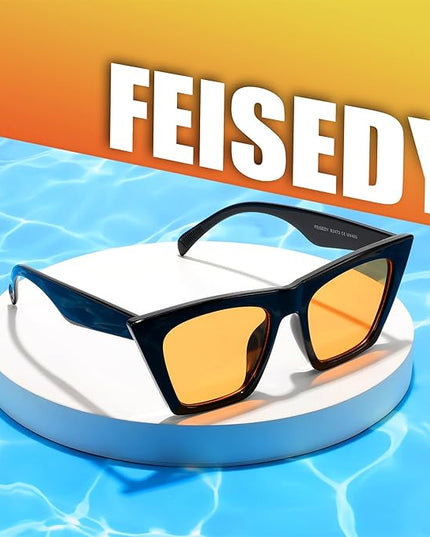 FEISEDY Vintage Square Cat Eye Sunglasses Women Trendy Cateye Sunglasses B2473