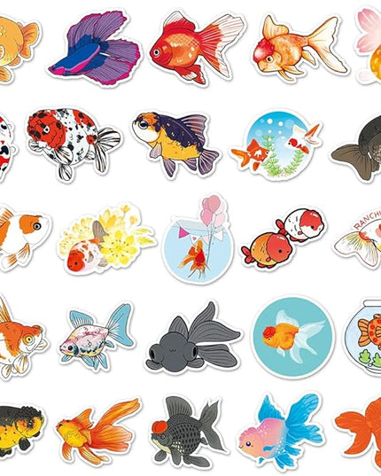 Cute Goldfish Vinyl Stickers, 50 PCS Waterproof Fish Decals for Laptops, Scrapbooking, Notebooks, Water Bottles, Suitcases, Phones & DIY Decor