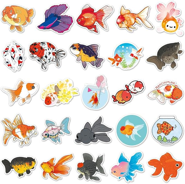 Cute Goldfish Vinyl Stickers, 50 PCS Waterproof Fish Decals for Laptops, Scrapbooking, Notebooks, Water Bottles, Suitcases, Phones & DIY Decor