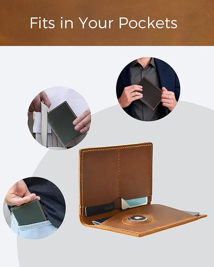 Passport Holder for Travel, Genuine Leather Passport Holder with Airtag, Rfid Passport Wallet Cover Case for Women Men, Travel Essentials Gift, Brown