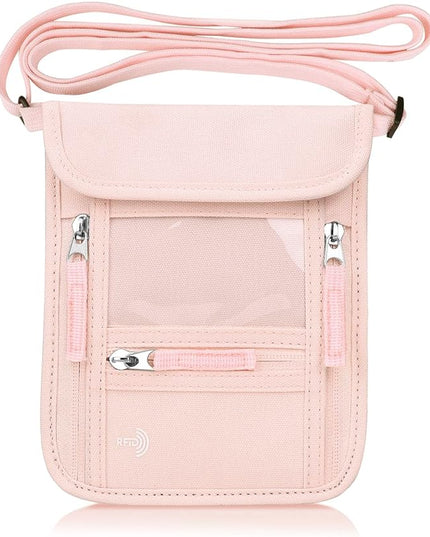 WALNEW Passport Holder Neck Pouch Travel Wallet for Women and Men, RFID Blocking Security Slim Traveling Wallet with Around Neck Lanyard Strap